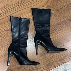 Black Leather Square Toe Boots
